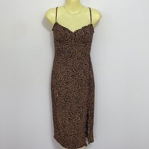 Reformation “Alma” Tan/Black  Cheetah Print Ruffle Midi Dress EUC Sz Small